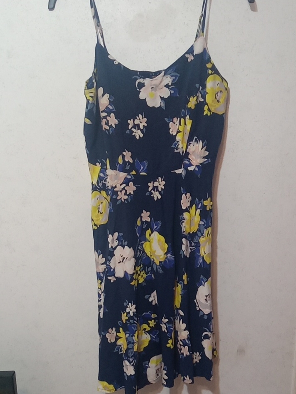 Old Navy Navy Floral Slip Dress with Yellow and Pink Blooms